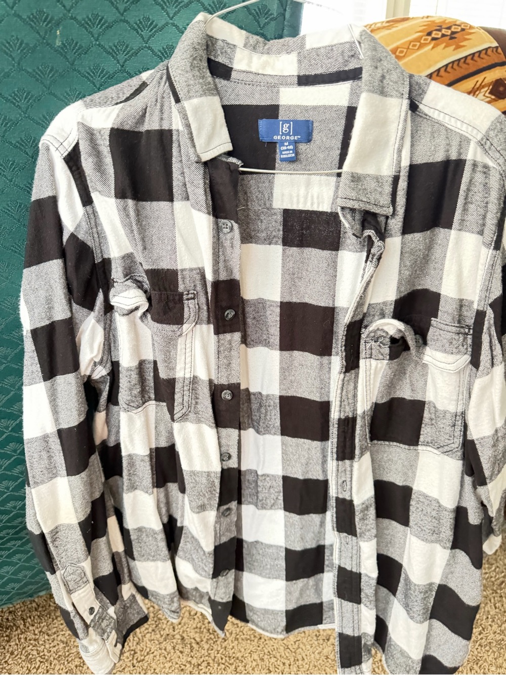 George Black and White Buffalo Plaid Button-Down Shirt